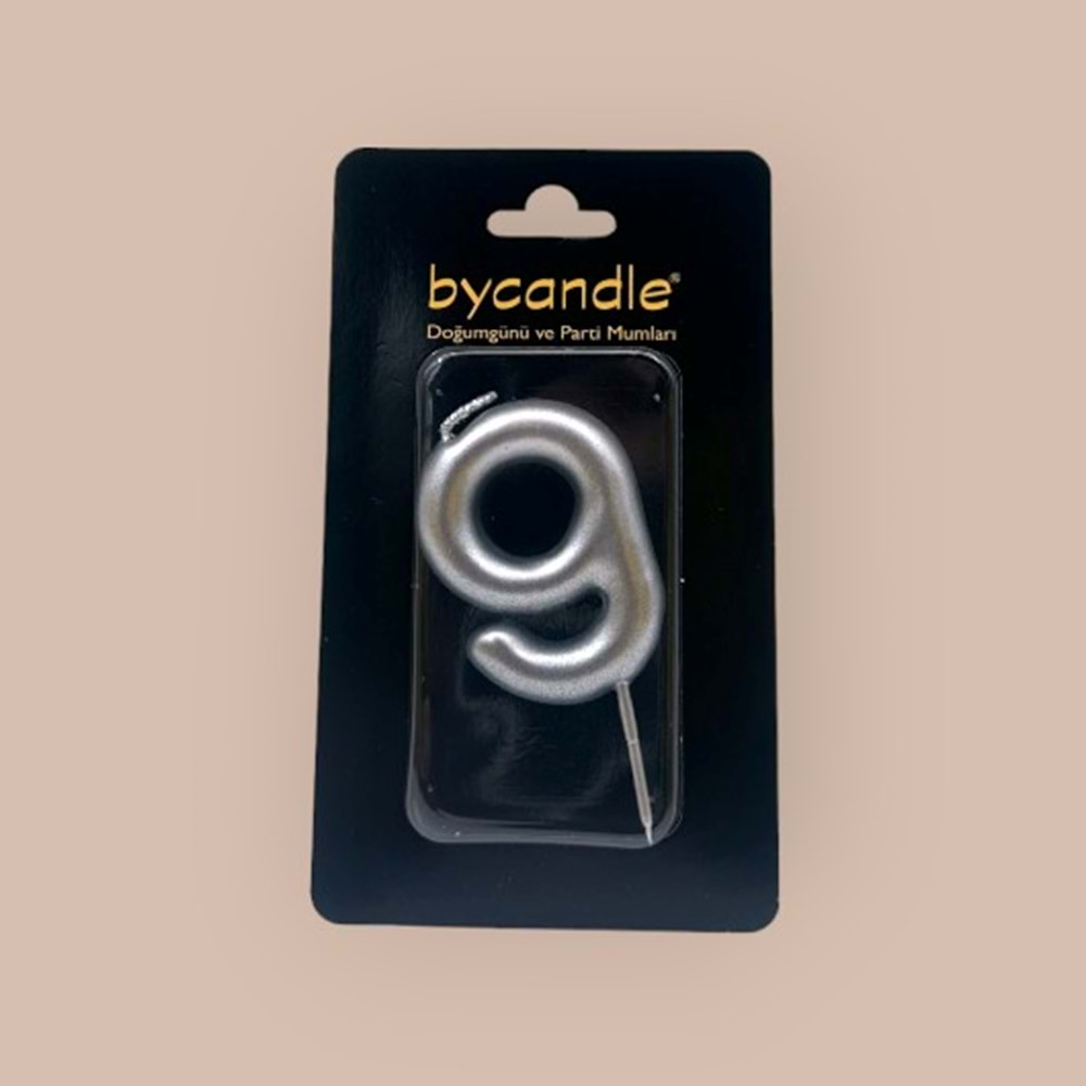 BYCANDLE - RAKAM MUM - 9 - GÜMÜŞ - 6 CM