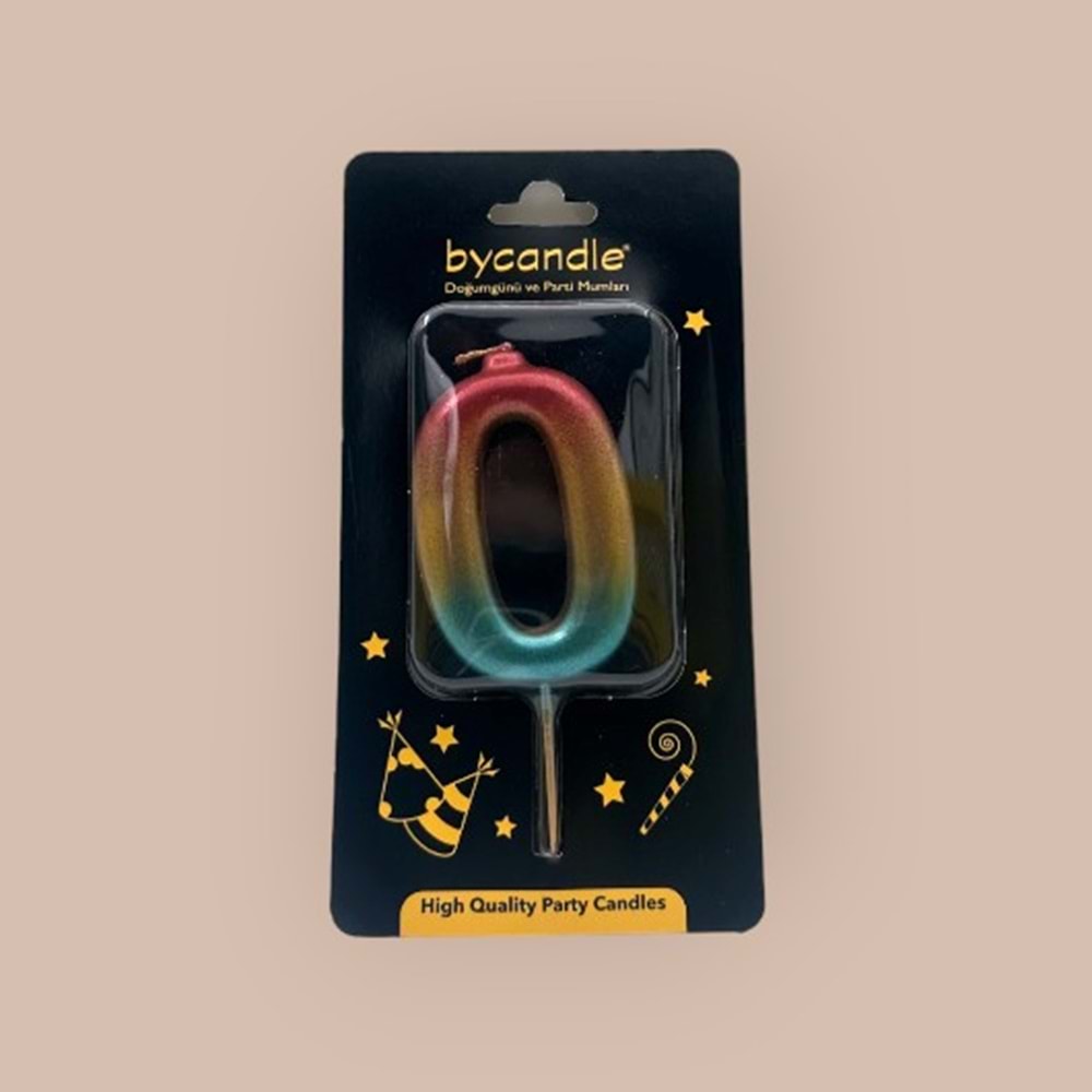BYCANDLE - RAKAM MUM - RAINBOW - 0 - ALTIN - 7 CM