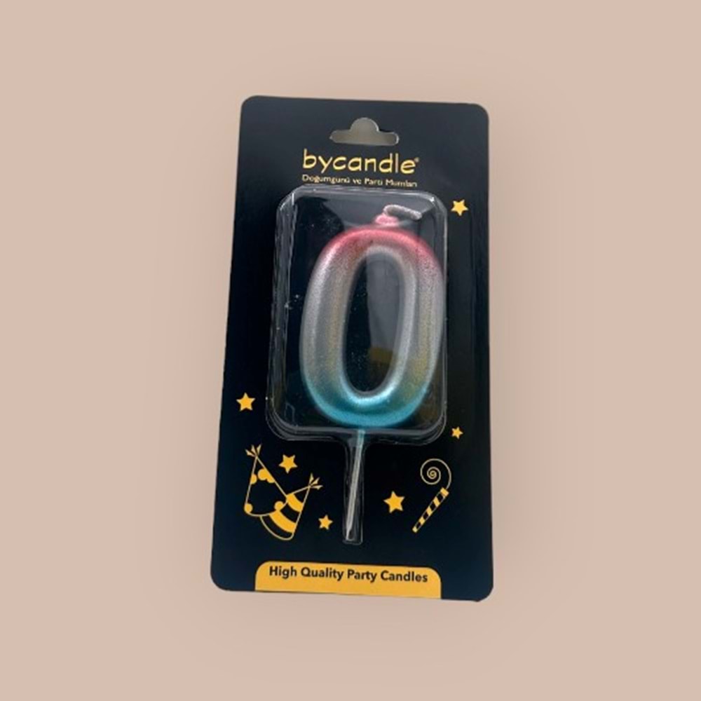 BYCANDLE - RAKAM MUM - RAINBOW - 0 - GÜMÜŞ - 7 CM