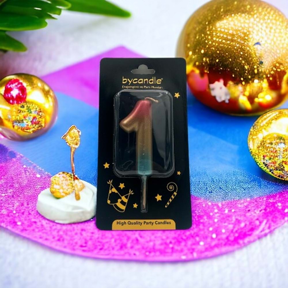 BYCANDLE - RAKAM MUM - RAINBOW - 1 - ALTIN - 7 CM