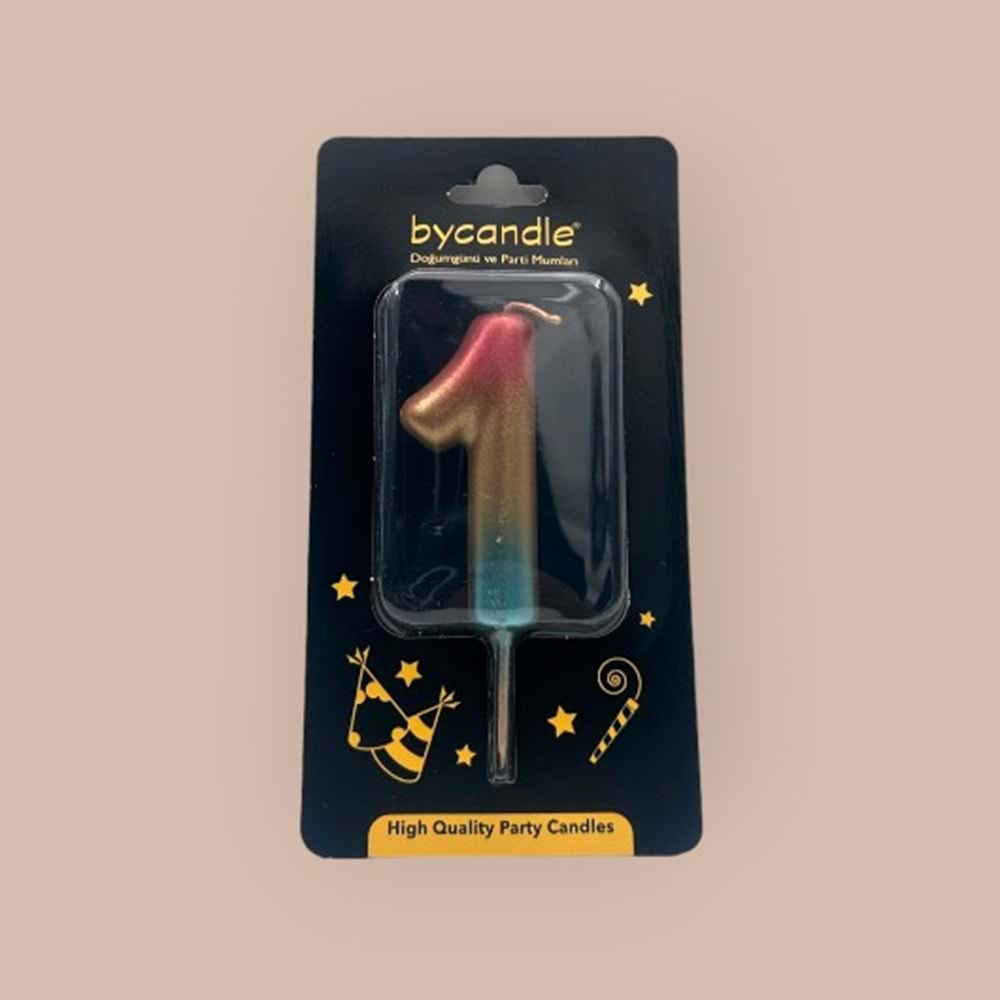 BYCANDLE - RAKAM MUM - RAINBOW - 1 - ALTIN - 7 CM