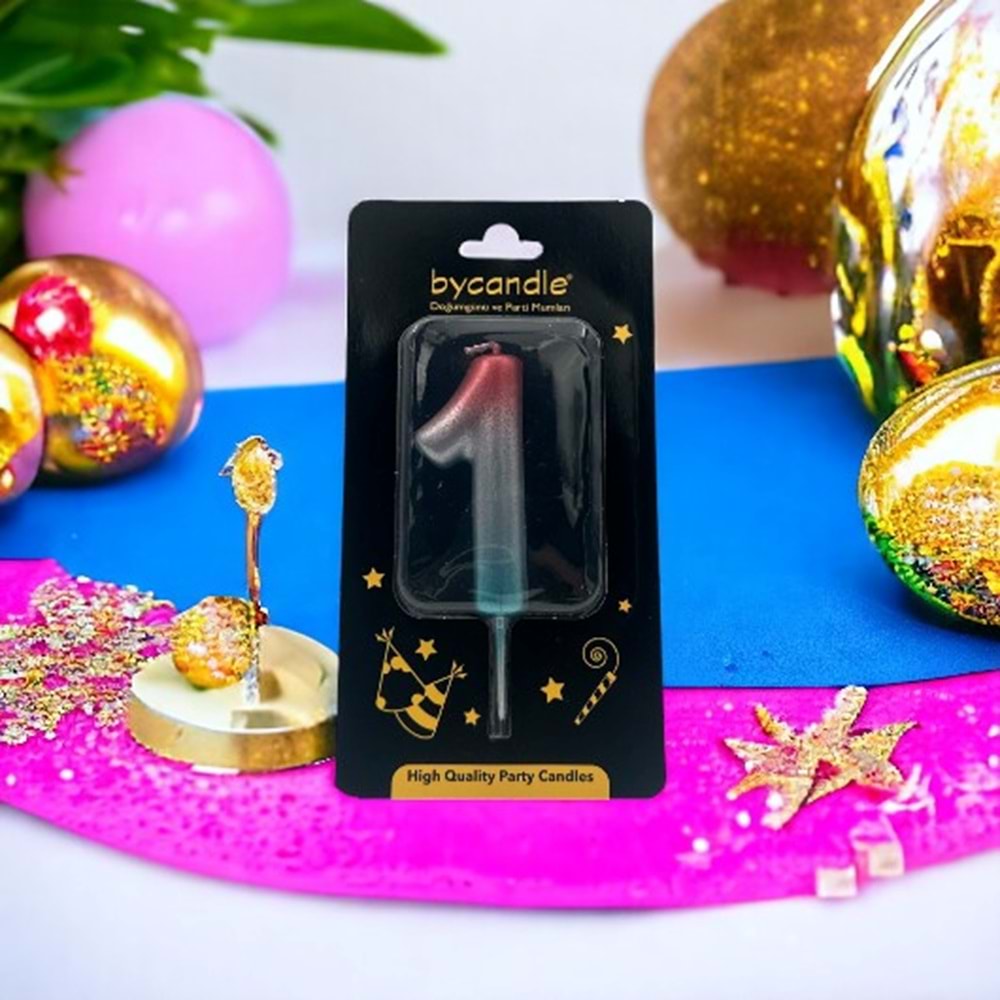 BYCANDLE - RAKAM MUM - RAINBOW - 1 - GÜMÜŞ - 7 CM