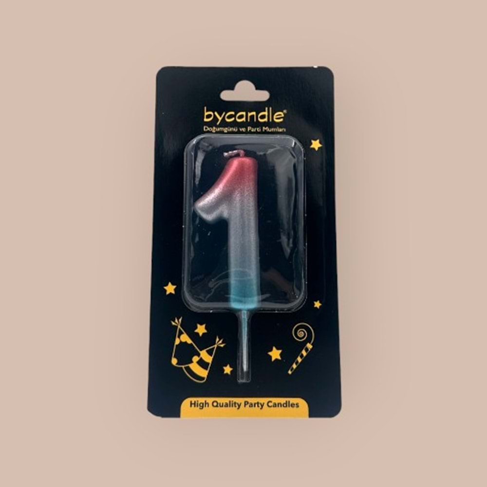 BYCANDLE - RAKAM MUM - RAINBOW - 1 - GÜMÜŞ - 7 CM