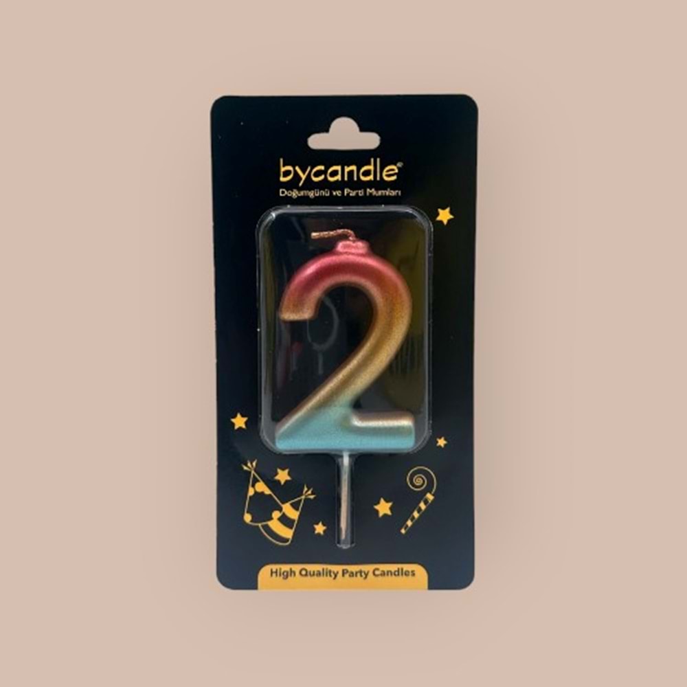 BYCANDLE - RAKAM MUM - RAINBOW - 2 - ALTIN - 7 CM