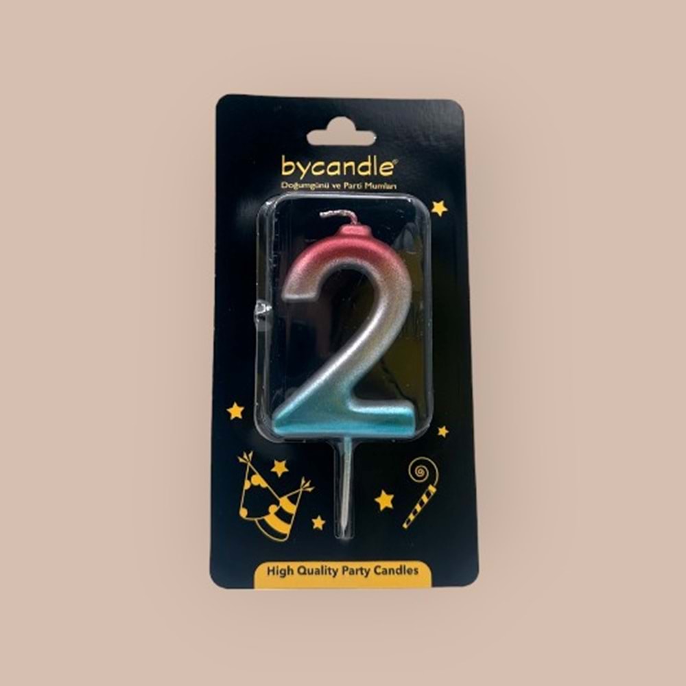 BYCANDLE - RAKAM MUM - RAINBOW - 2 - GÜMÜŞ - 7 CM