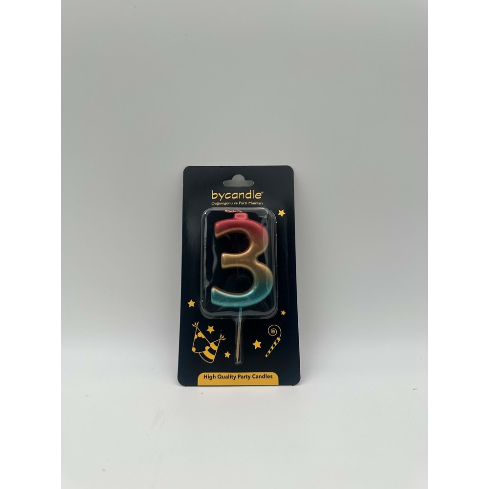 BYCANDLE - RAKAM MUM - RAINBOW - 3 - ALTIN - 7 CM
