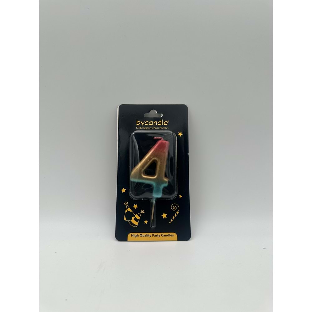 BYCANDLE - RAKAM MUM - RAINBOW - 4 - ALTIN - 7 CM