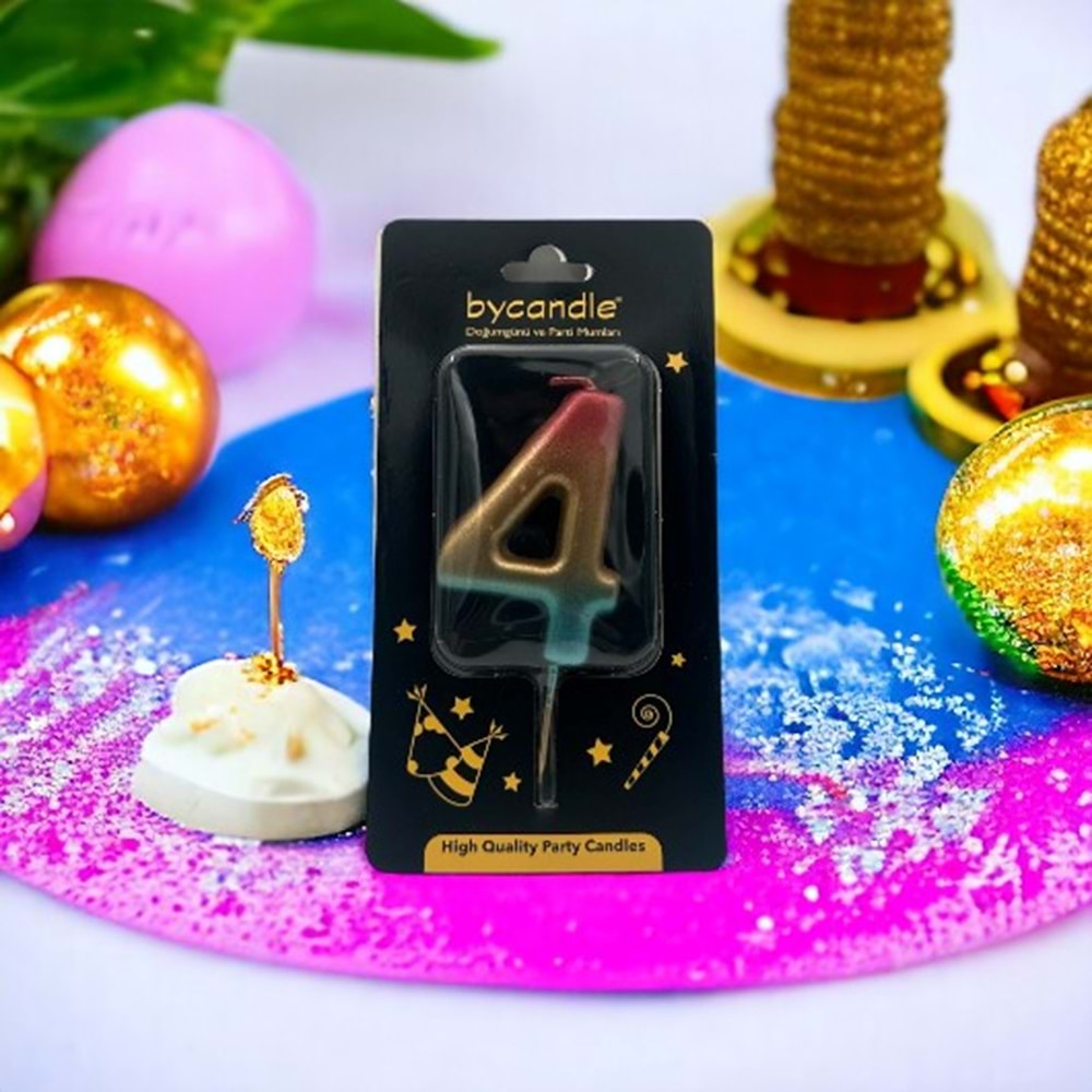 BYCANDLE - RAKAM MUM - RAINBOW - 4 - ALTIN - 7 CM