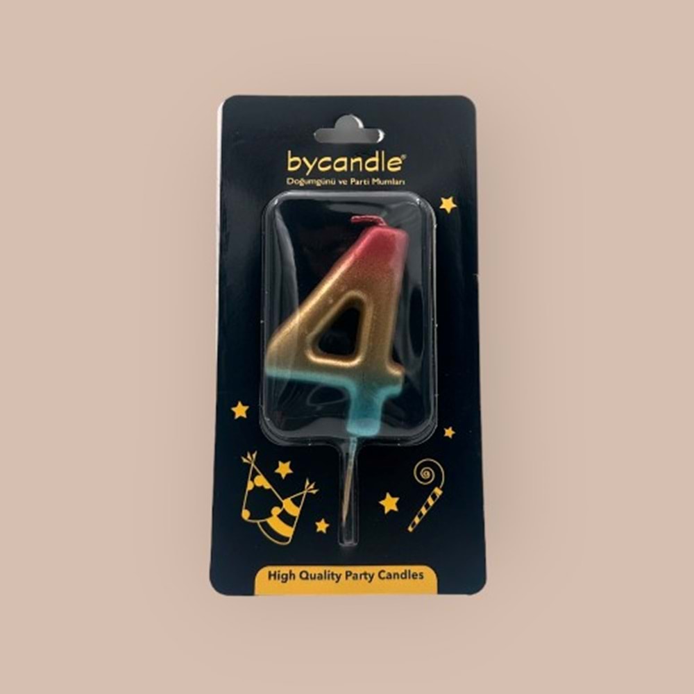 BYCANDLE - RAKAM MUM - RAINBOW - 4 - ALTIN - 7 CM
