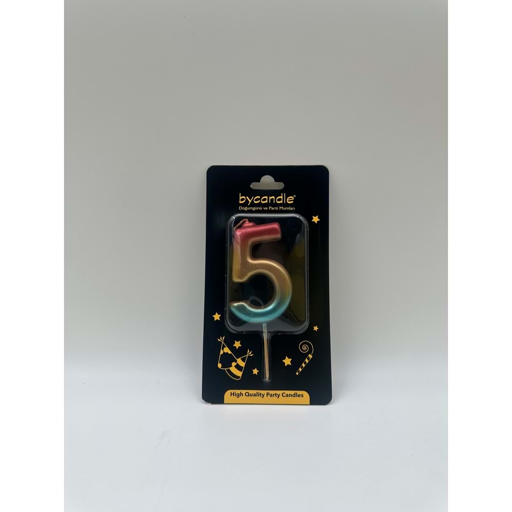 BYCANDLE - RAKAM MUM - RAINBOW - 5 - ALTIN - 7 CM