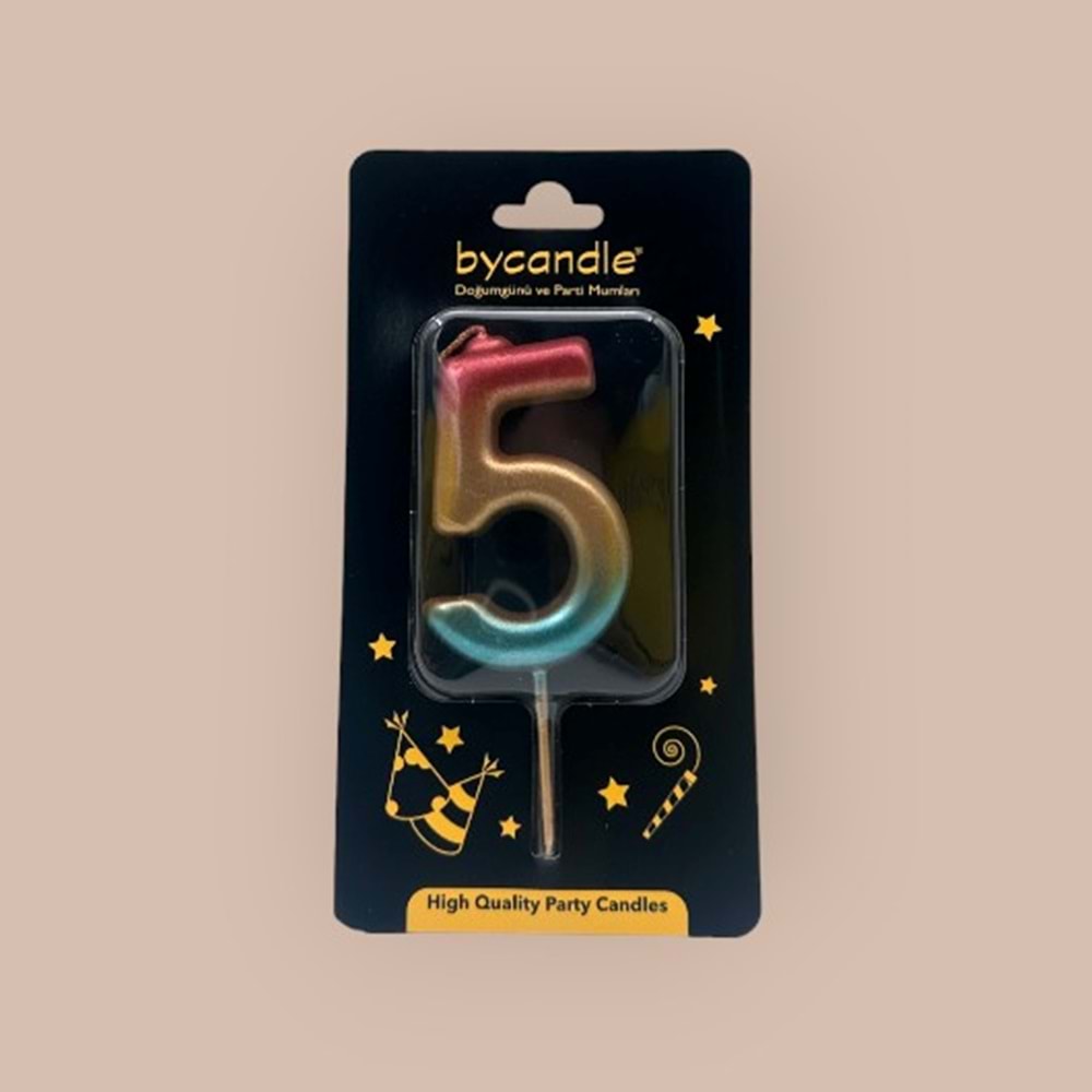 BYCANDLE - RAKAM MUM - RAINBOW - 5 - ALTIN - 7 CM