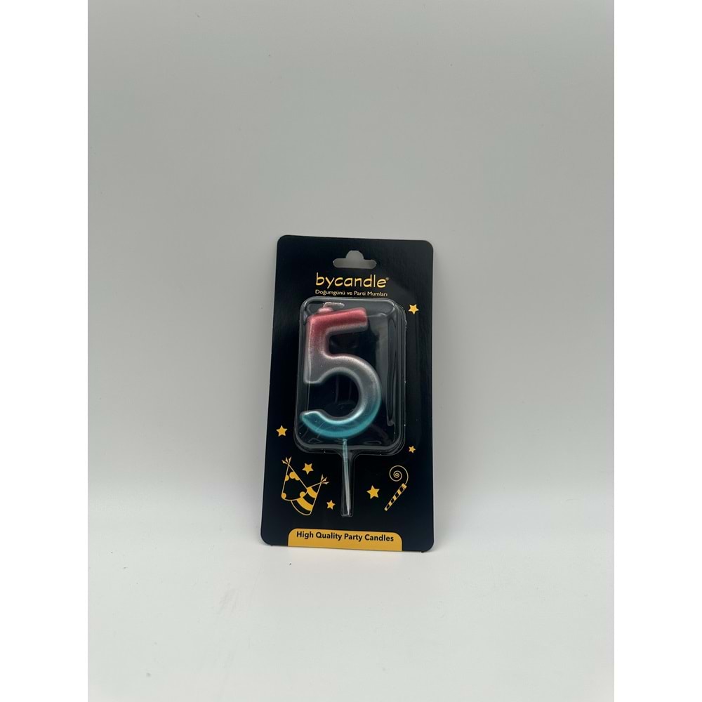 BYCANDLE - RAKAM MUM - RAINBOW - 5 - GÜMÜŞ - 7 CM