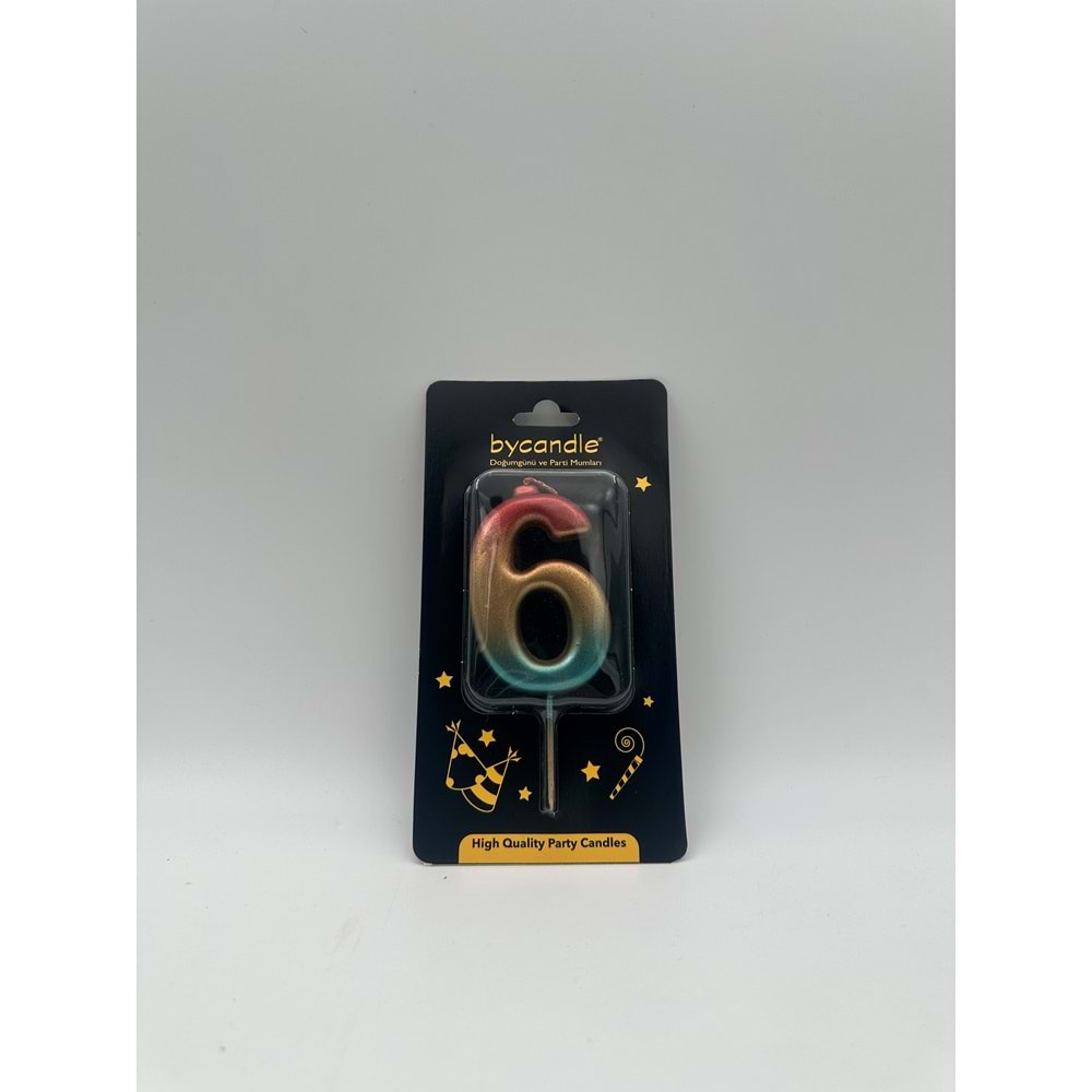 BYCANDLE - RAKAM MUM - RAINBOW - 6 - ALTIN - 7 CM
