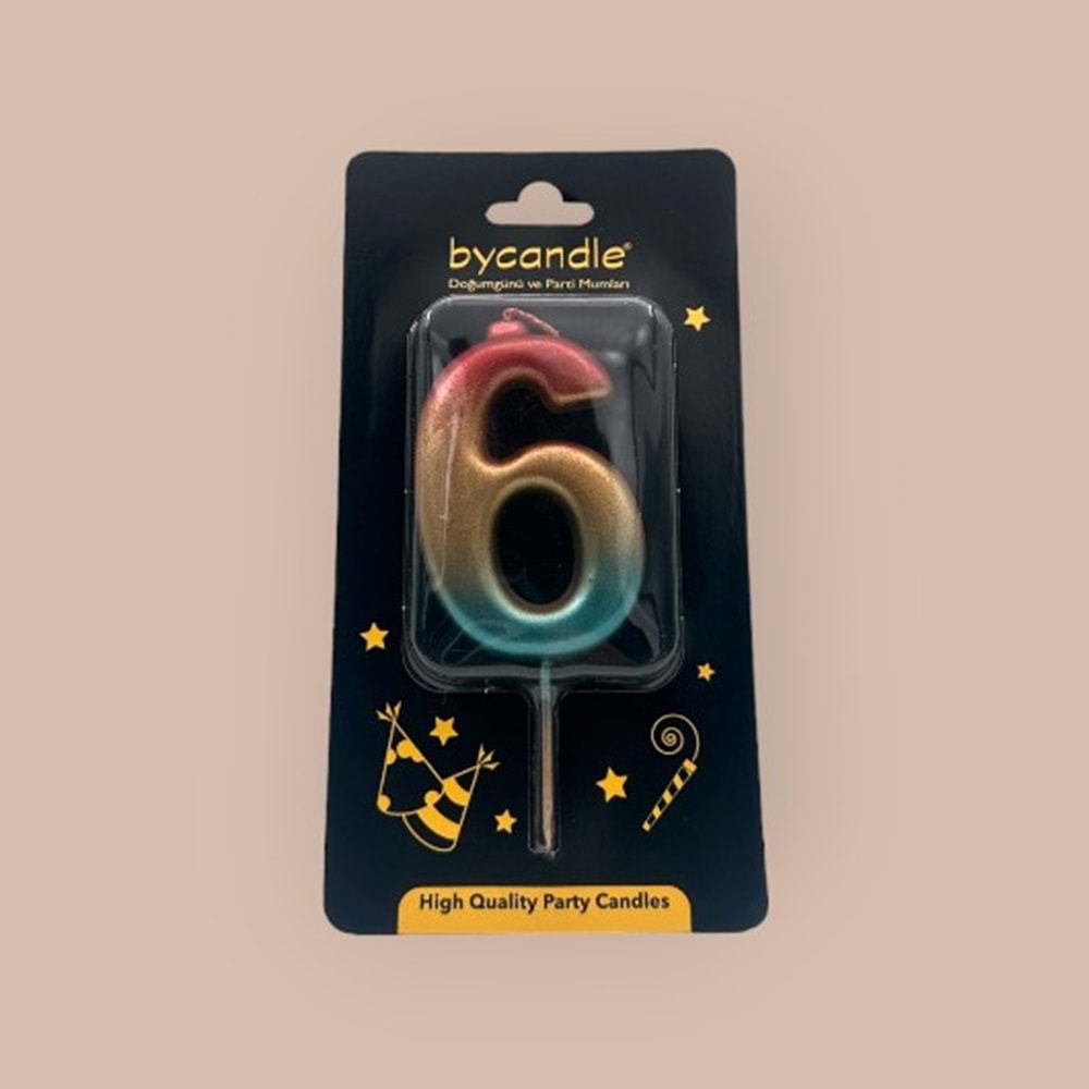 BYCANDLE - RAKAM MUM - RAINBOW - 6 - ALTIN - 7 CM