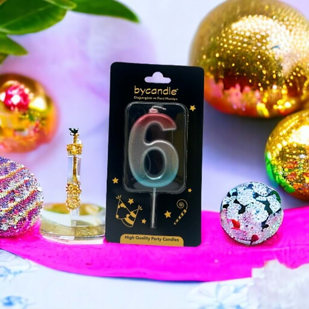 BYCANDLE - RAKAM MUM - RAINBOW - 6 - GÜMÜŞ - 7 CM