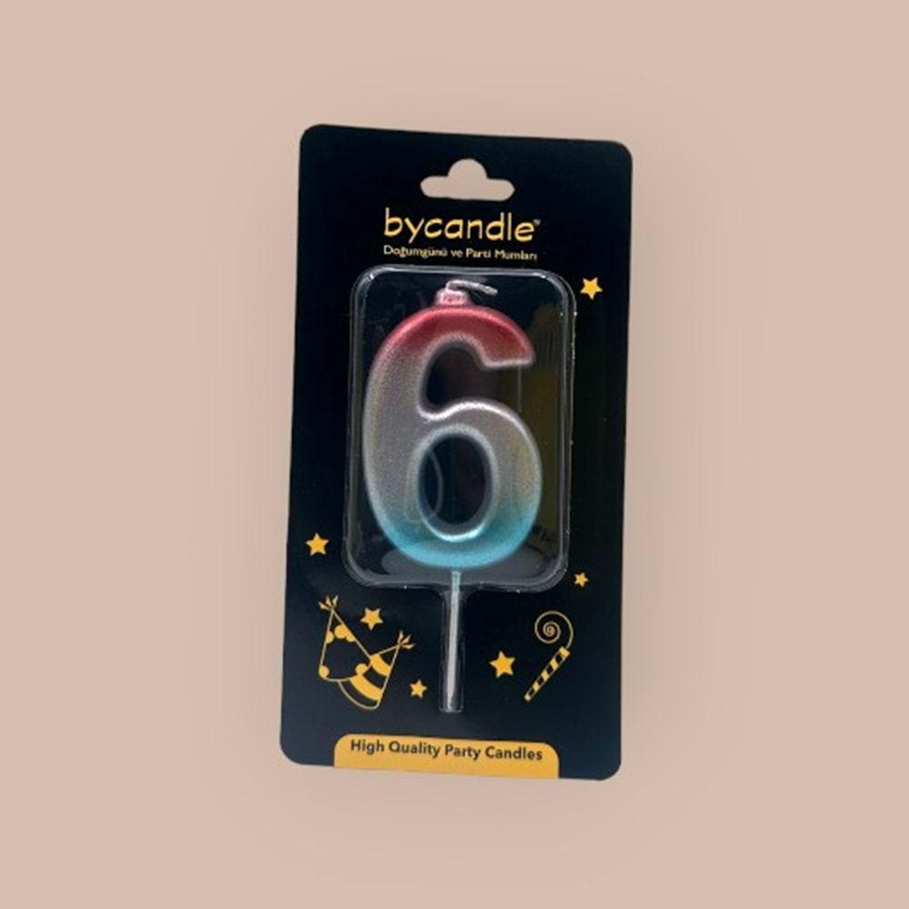 BYCANDLE - RAKAM MUM - RAINBOW - 6 - GÜMÜŞ - 7 CM