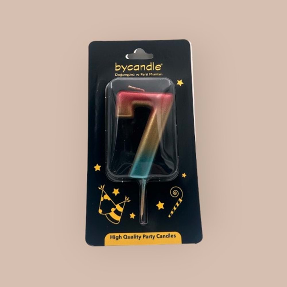 BYCANDLE - RAKAM MUM - RAINBOW - 7 - ALTIN - 7 CM