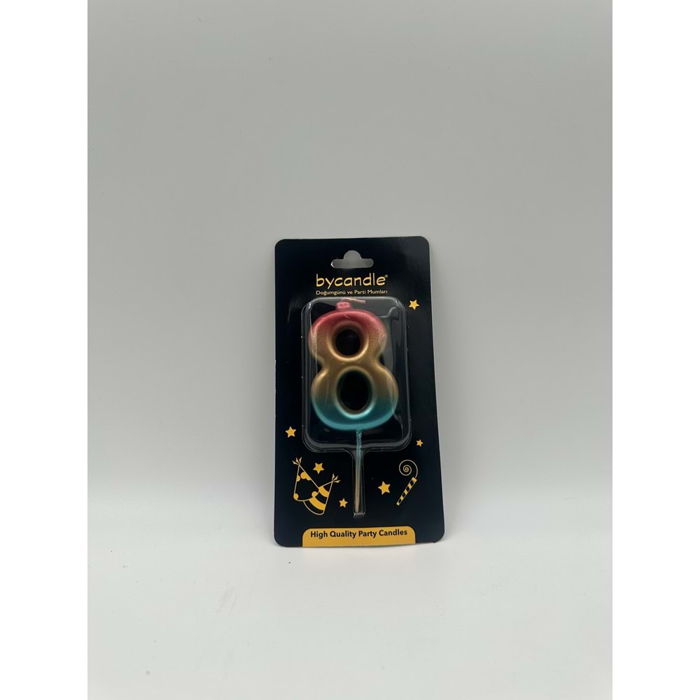 BYCANDLE - RAKAM MUM - RAINBOW - 8 - ALTIN - 7 CM