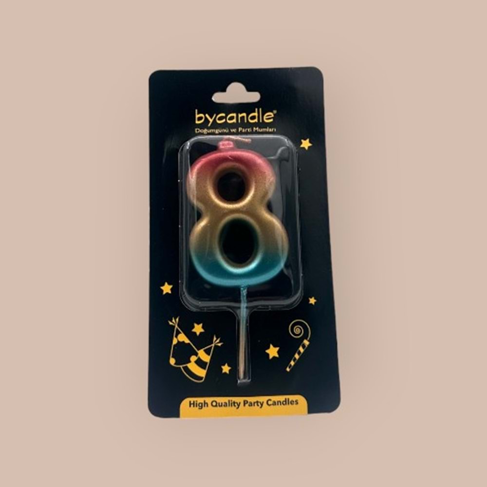 BYCANDLE - RAKAM MUM - RAINBOW - 8 - ALTIN - 7 CM