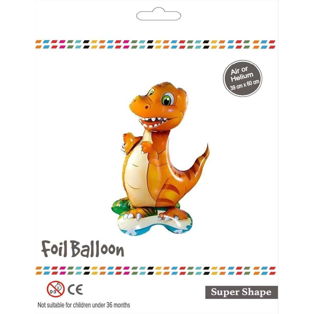 Ayaklı Turuncu Dinozor Folyo Balon - 39x60cm