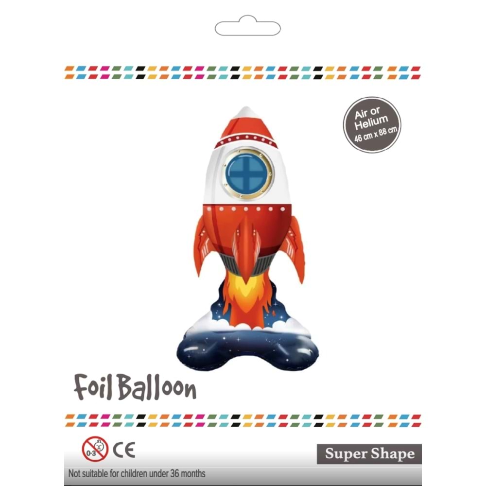 Ayaklı Roket Kırmızı Folyo Balon - 46x88cm