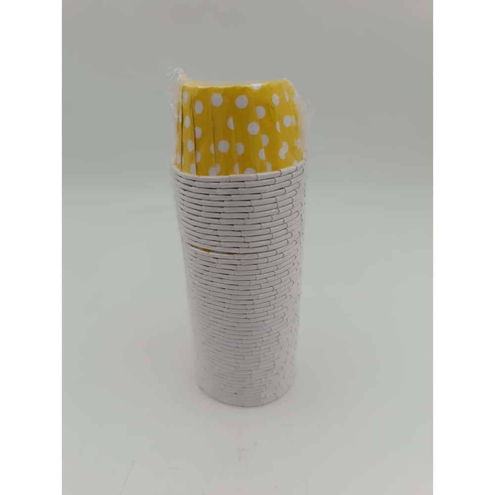 MUFFİN KEK KAPSÜLÜ - 38X65 MM - 50 Lİ - SARI BEYAZ PUANTİYELİ