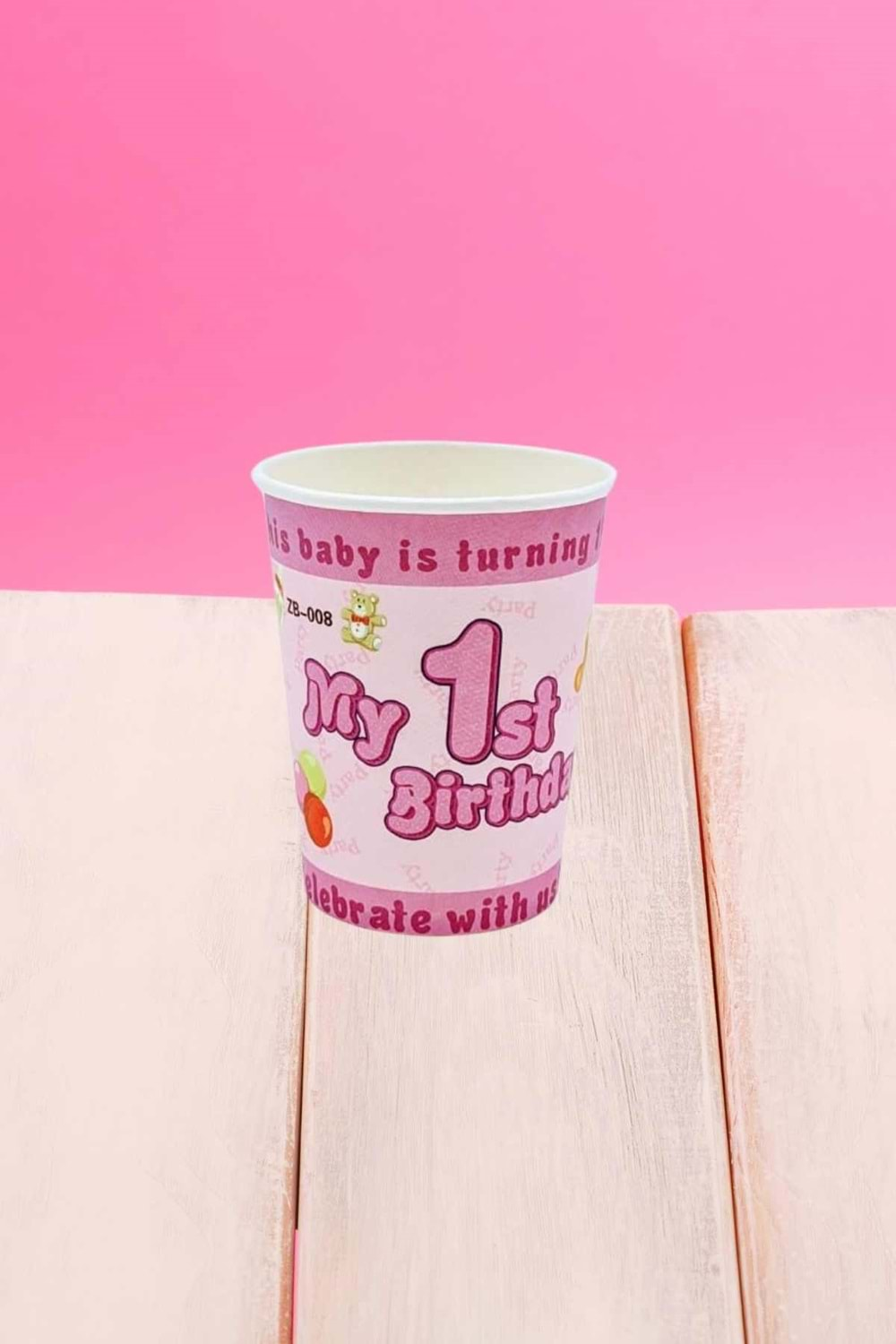 KARTON BARDAK - 1 ST BİRTHDAY PEMBE - 8 OZ - 8 Lİ