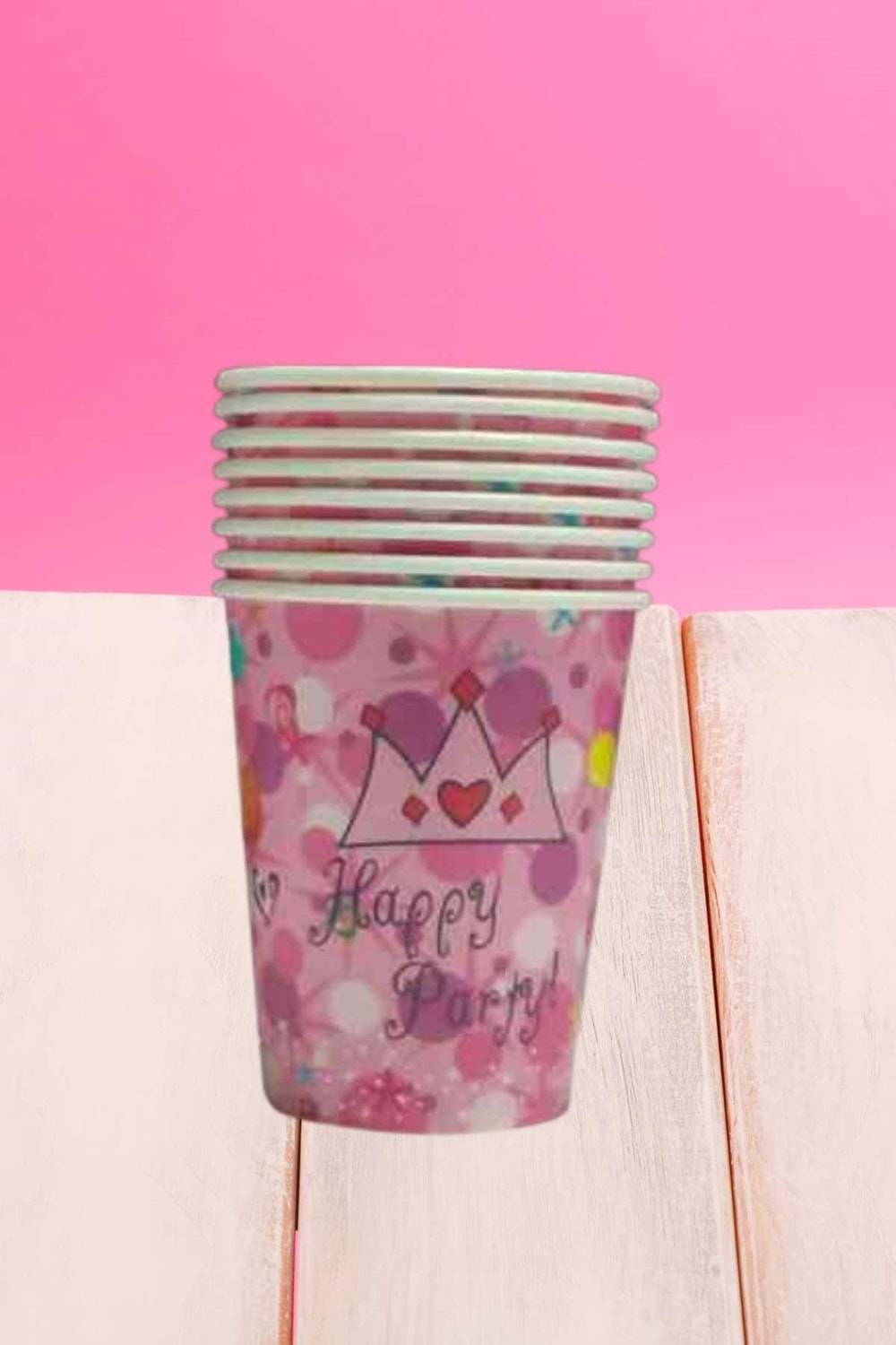 KARTON BARDAK - HAPPY PARTY PEMBE - 8 OZ - 8 Lİ