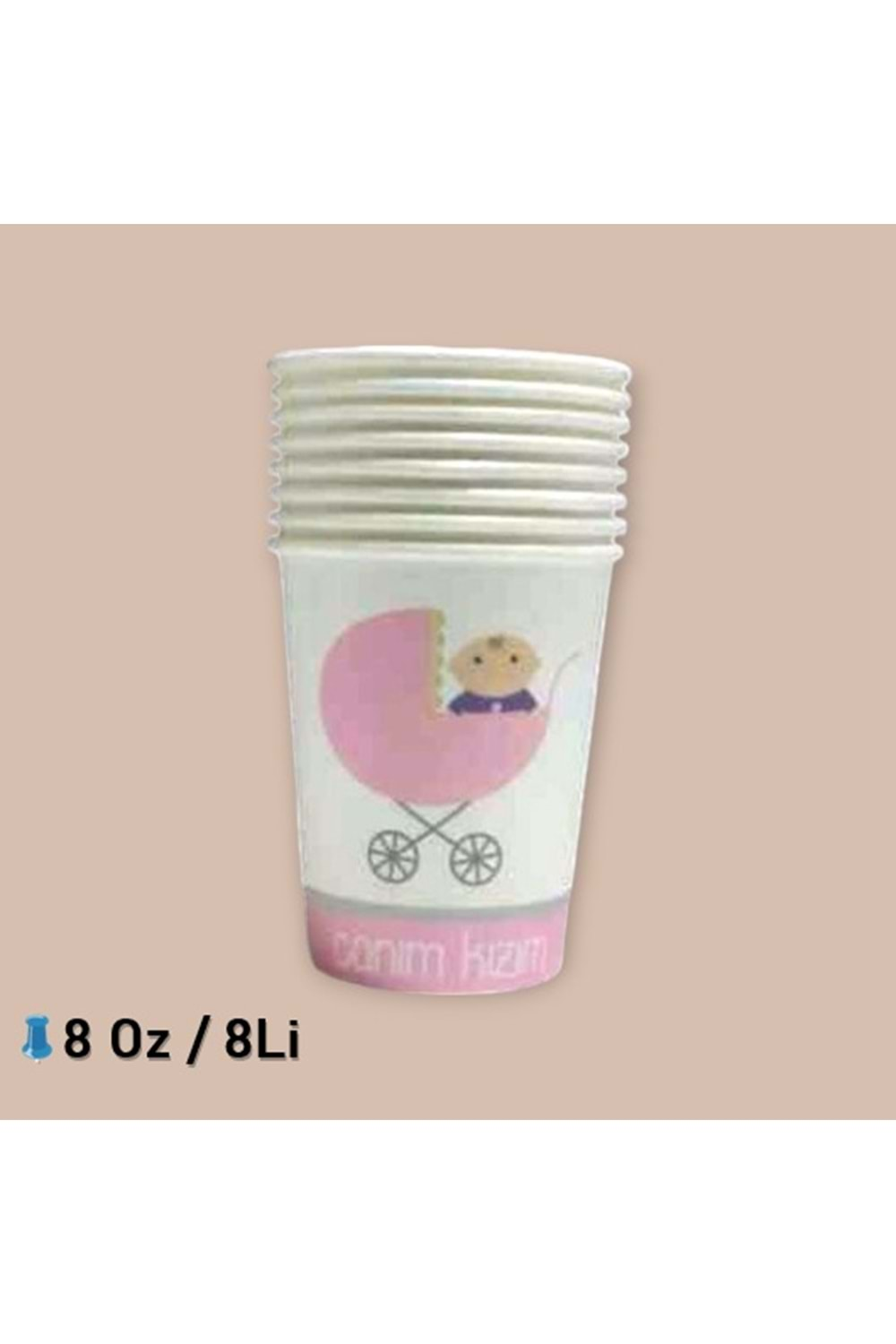 KARTON BARDAK - CANIM KIZIM PEMBE - 8 OZ - 8 Lİ