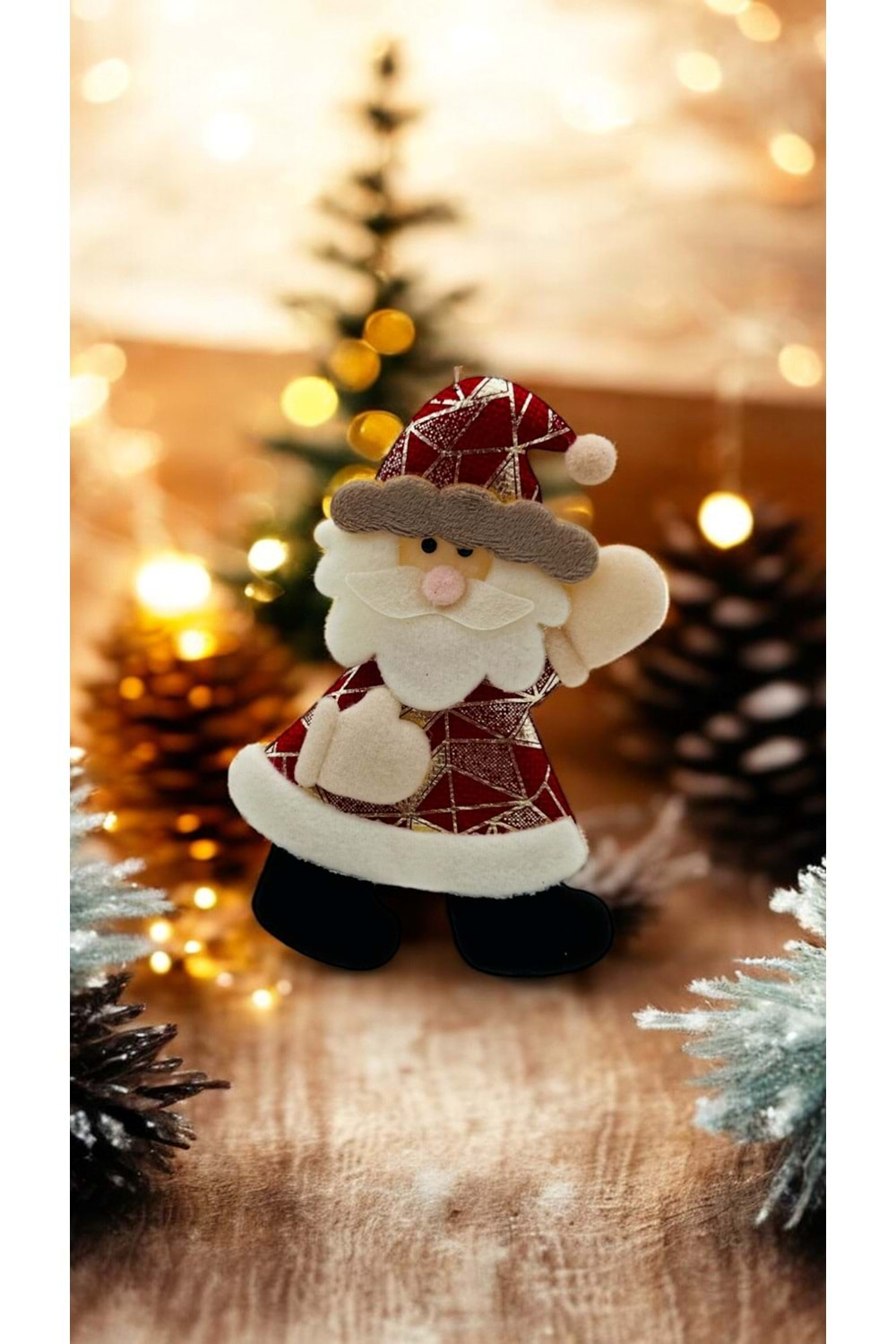 Altın Desenli Şık Baba Noel Yılbaşı Süsü - 15 cm