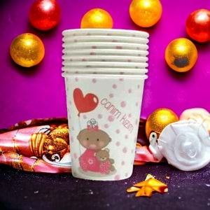 KARTON BARDAK - CANIM KIZIM PEMBE PUANTİYELİ - 8 OZ - 8 Lİ