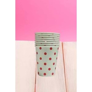 KARTON BARDAK - BEYAZ KIRMIZI PUANTİYELİ - 8 OZ - 8 Lİ