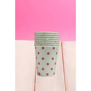 KARTON BARDAK - BEYAZ PEMBE PUANTİYELİ - 8 OZ - 8 Lİ
