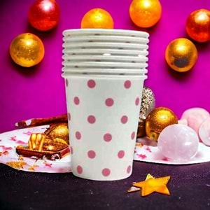 KARTON BARDAK - BEYAZ PEMBE PUANTİYELİ - 8 OZ - 8 Lİ