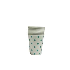 KARTON BARDAK - BEYAZ TURKUAZ PUANTİYELİ - 8 OZ - 8 Lİ