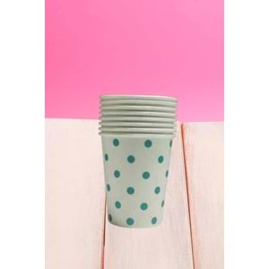 KARTON BARDAK - BEYAZ TURKUAZ PUANTİYELİ - 8 OZ - 8 Lİ