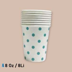 KARTON BARDAK - BEYAZ TURKUAZ PUANTİYELİ - 8 OZ - 8 Lİ