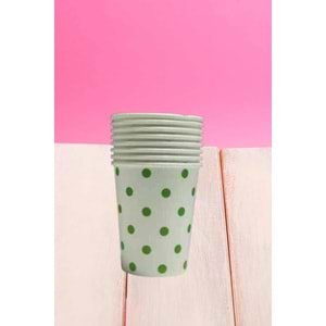 KARTON BARDAK - BEYAZ YEŞİL PUANTİYELİ - 8 OZ - 8 Lİ