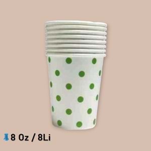 KARTON BARDAK - BEYAZ YEŞİL PUANTİYELİ - 8 OZ - 8 Lİ