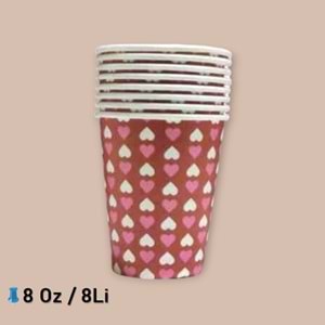 KARTON BARDAK - KIRMIZI BEYAZ PEMBE KALP - 8 OZ - 8 Lİ