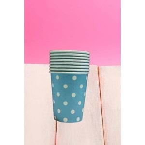 KARTON BARDAK - MAVİ BEYAZ PUANTİYELİ - 8 OZ - 8 Lİ