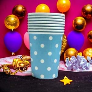 KARTON BARDAK - MAVİ BEYAZ PUANTİYELİ - 8 OZ - 8 Lİ