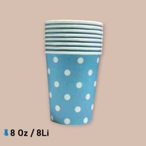 KARTON BARDAK - MAVİ BEYAZ PUANTİYELİ - 8 OZ - 8 Lİ