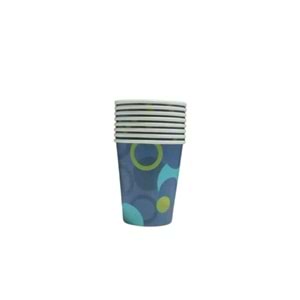 KARTON BARDAK - LACİVERT MAVİ YEŞİL DESENLİ - 8 OZ - 8 Lİ