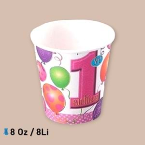 KARTON BARDAK - 1 YAŞ KIZ - 8 OZ - 8 Lİ