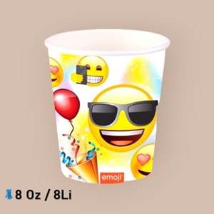 KARTON BARDAK - EMOJİ PARTİ - 8 OZ - 8Lİ