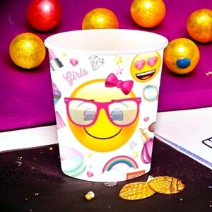 KARTON BARDAK - SÜSLÜ EMOJİ - 8 OZ - 8Lİ