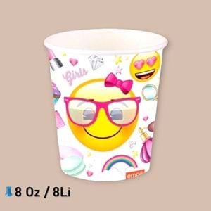 KARTON BARDAK - SÜSLÜ EMOJİ - 8 OZ - 8Lİ