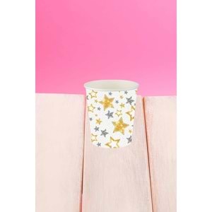 KARTON BARDAK - YILDIZLAR BEYAZ - 8 OZ - 8Lİ