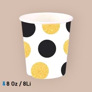 KARTON BARDAK - SİYAH ALTIN PUANTİYELİ - 8 OZ - 8Lİ